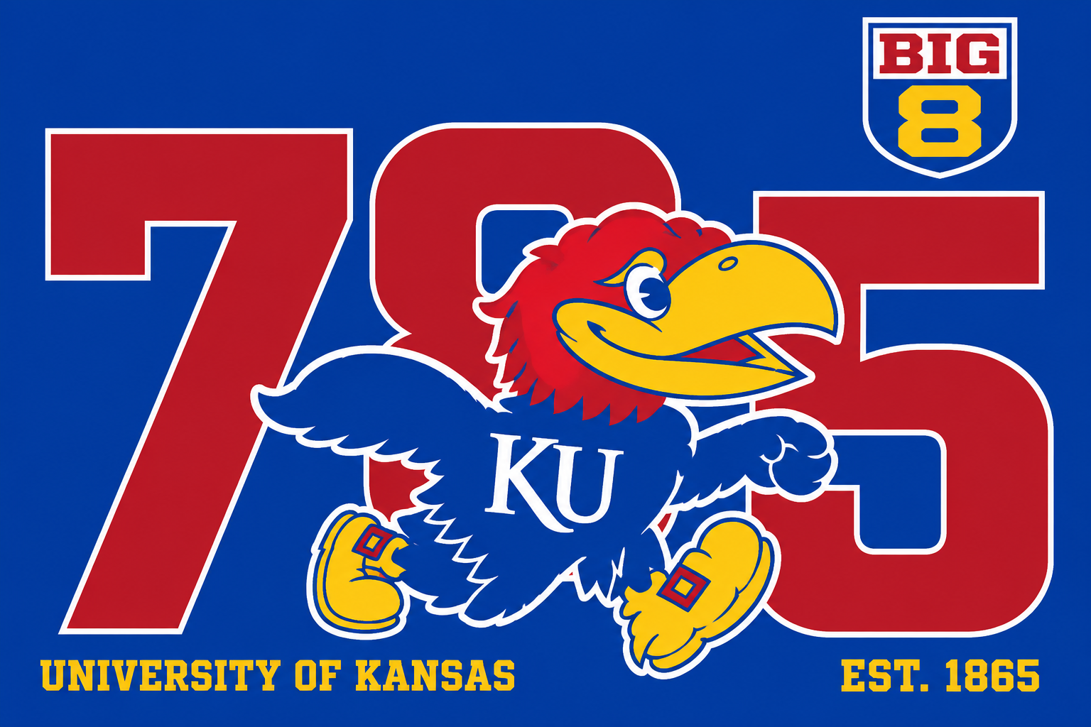 Kansas Jayhawks 72 Big 8 Retro Sports Graphic