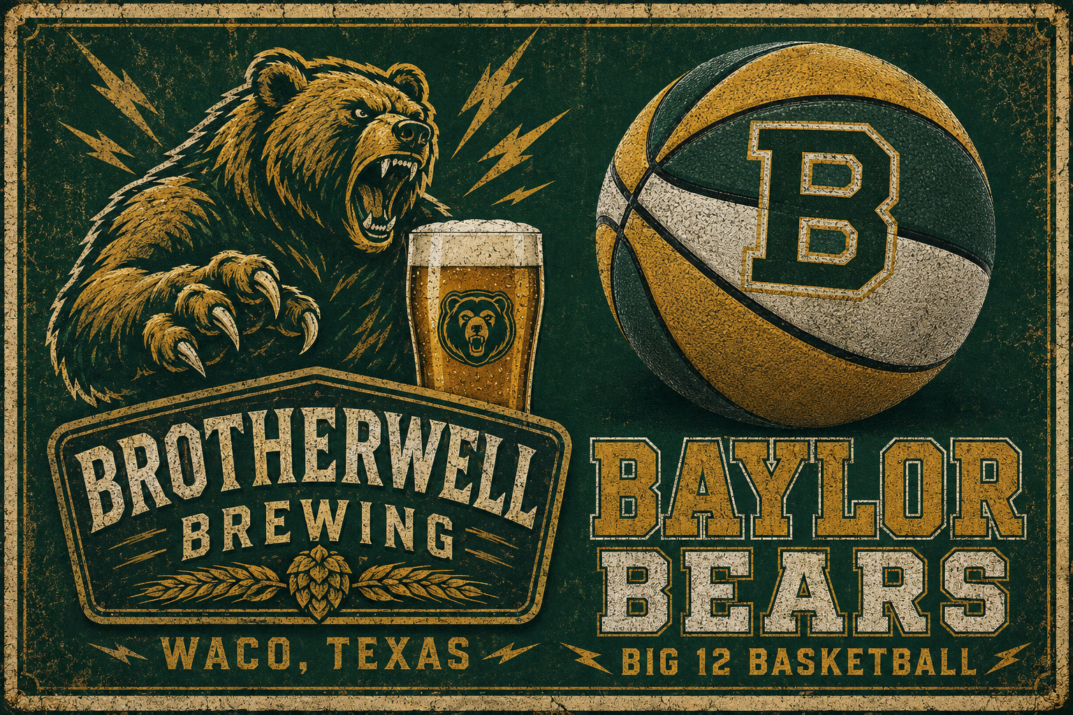 Baylor Bears Basketball Brewery Retro-Style Wall Art