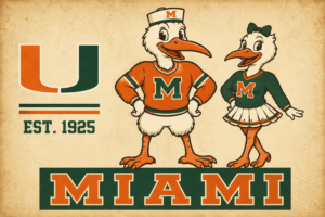 Retro Miami Orange and Green Mascot Illustration Wall Art