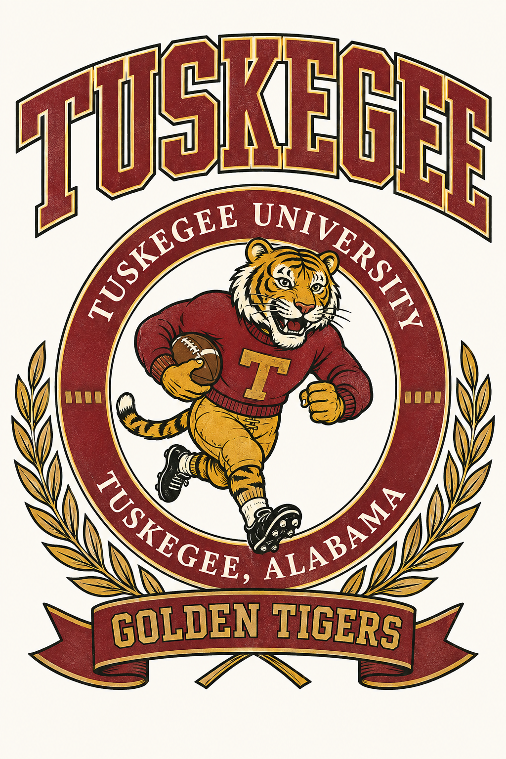 Tuskegee Golden Tigers Vintage-Style Tiger Football Wall Art
