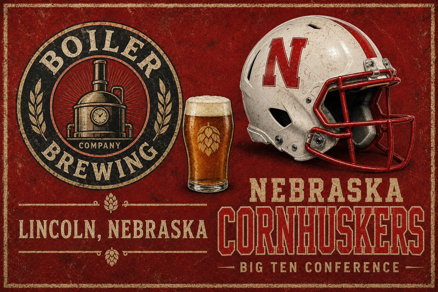 Nebraska Cornhuskers Brewery Football Vintage-Style Wall Art