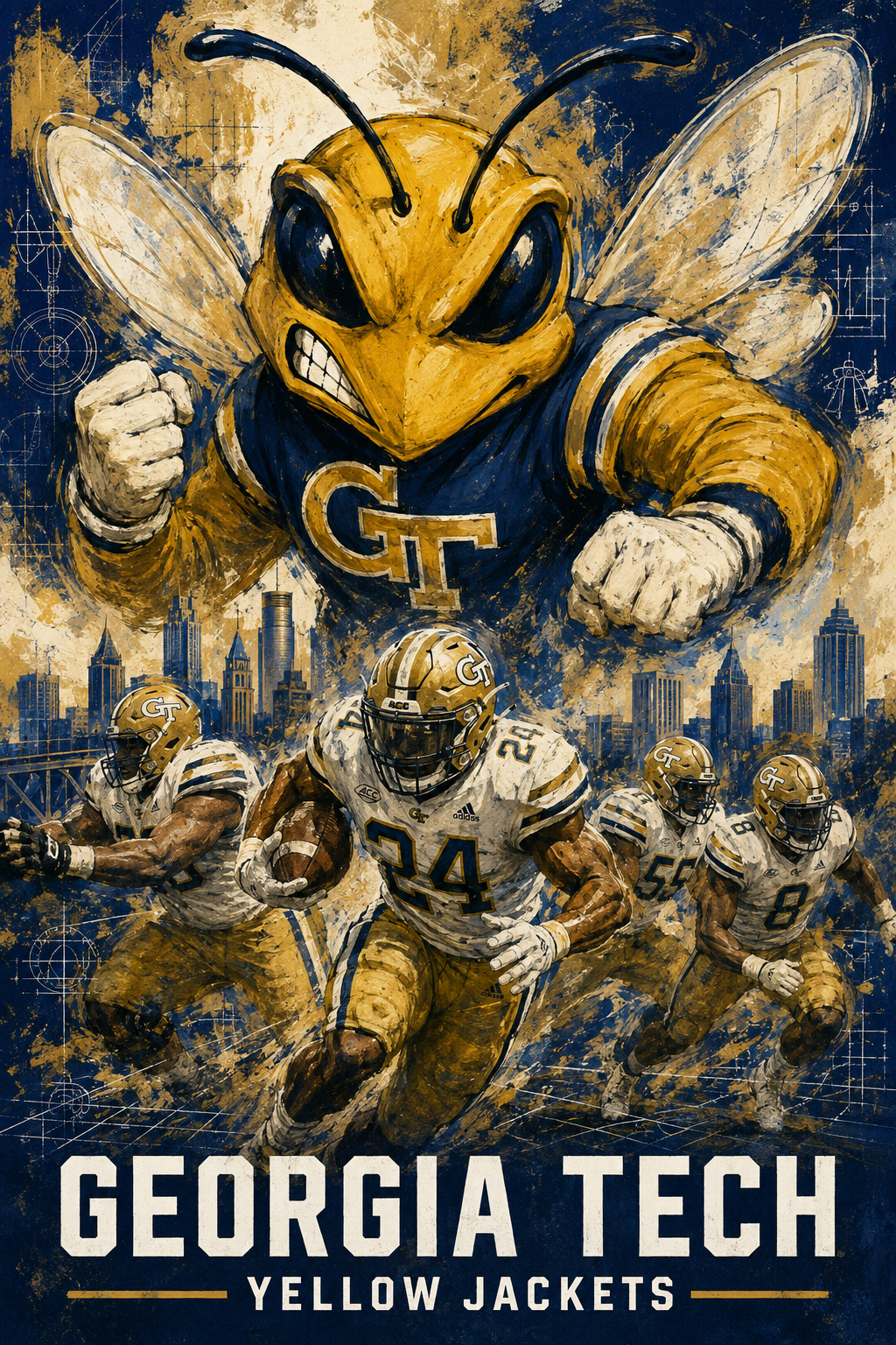 Georgia Tech Yellow Jackets Football Wall Art Print