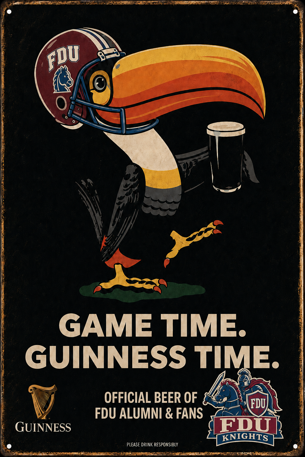 FDU Knights Guinness Football Game Time Metal-Style Sign