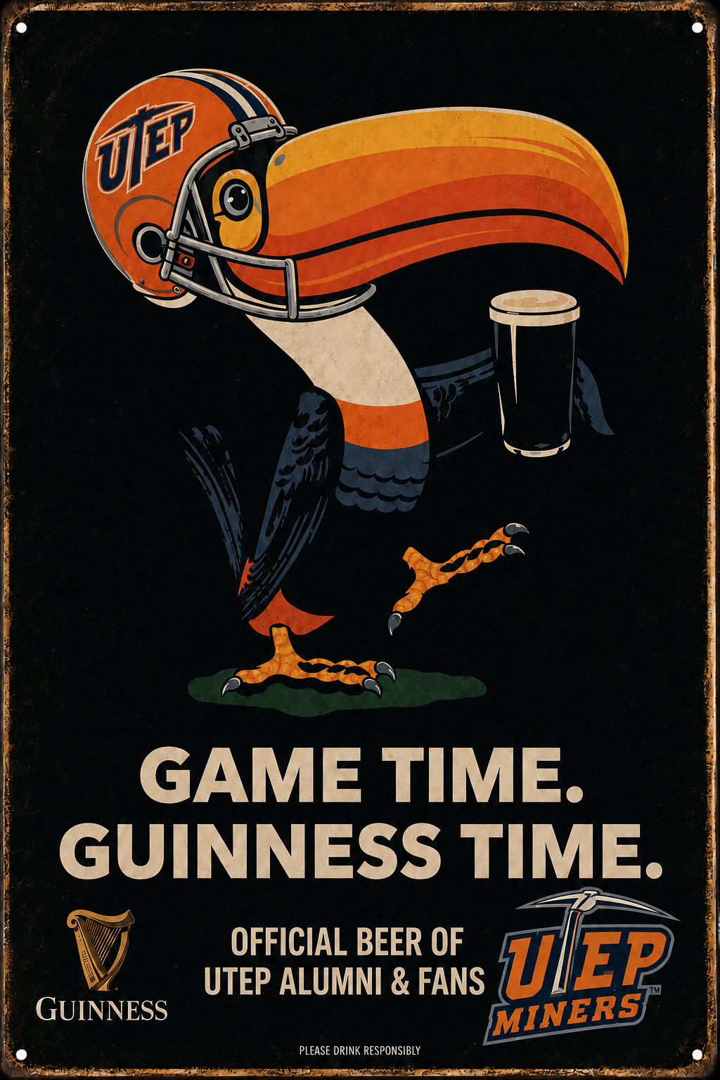 UTEP Miners Guinness Football Vintage-Style Wall Sign