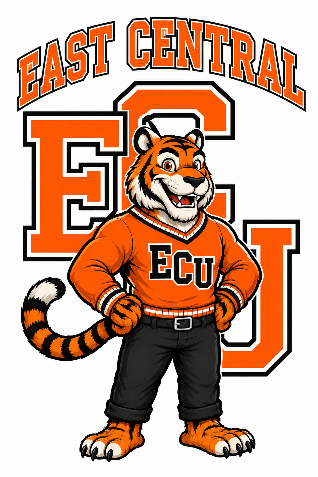 East Central Tiger Mascot Orange and Black Graphic
