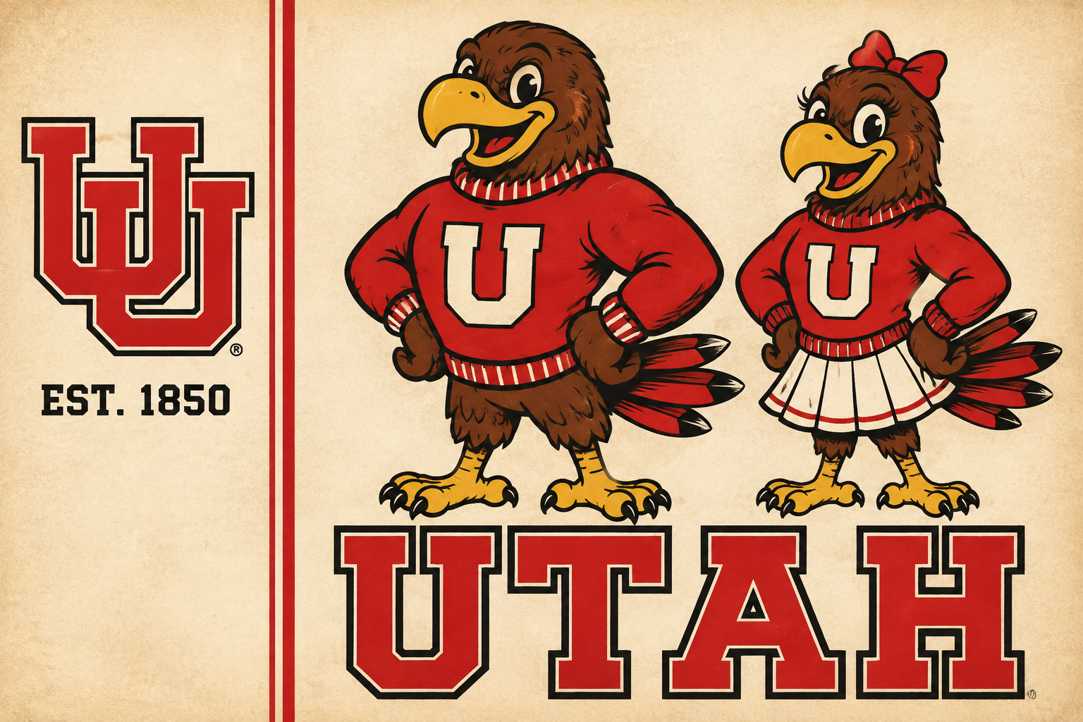 Vintage-Style Utah Utes Bird Mascot Wall Art