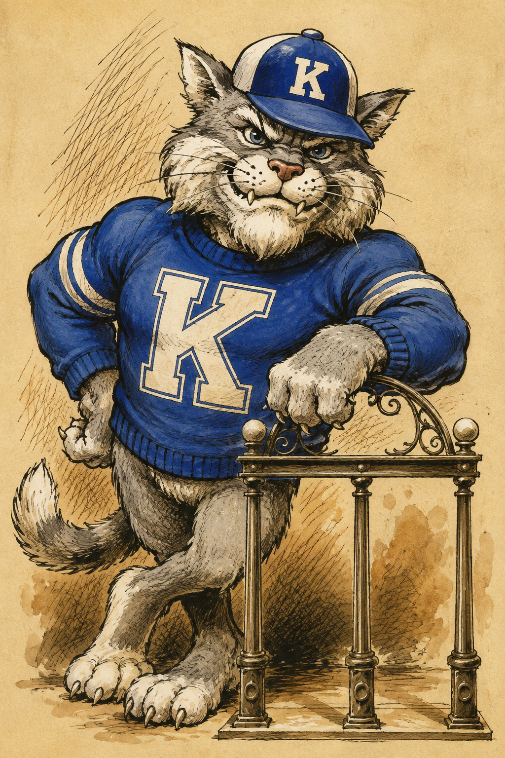 Blue Wildcat Mascot K Illustrated Wall Art