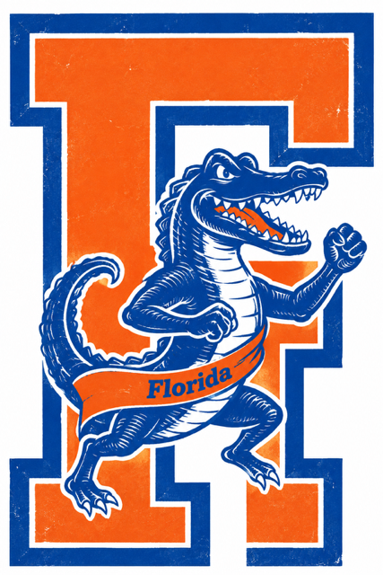 Retro Florida Alligator Orange and Blue Wall Art