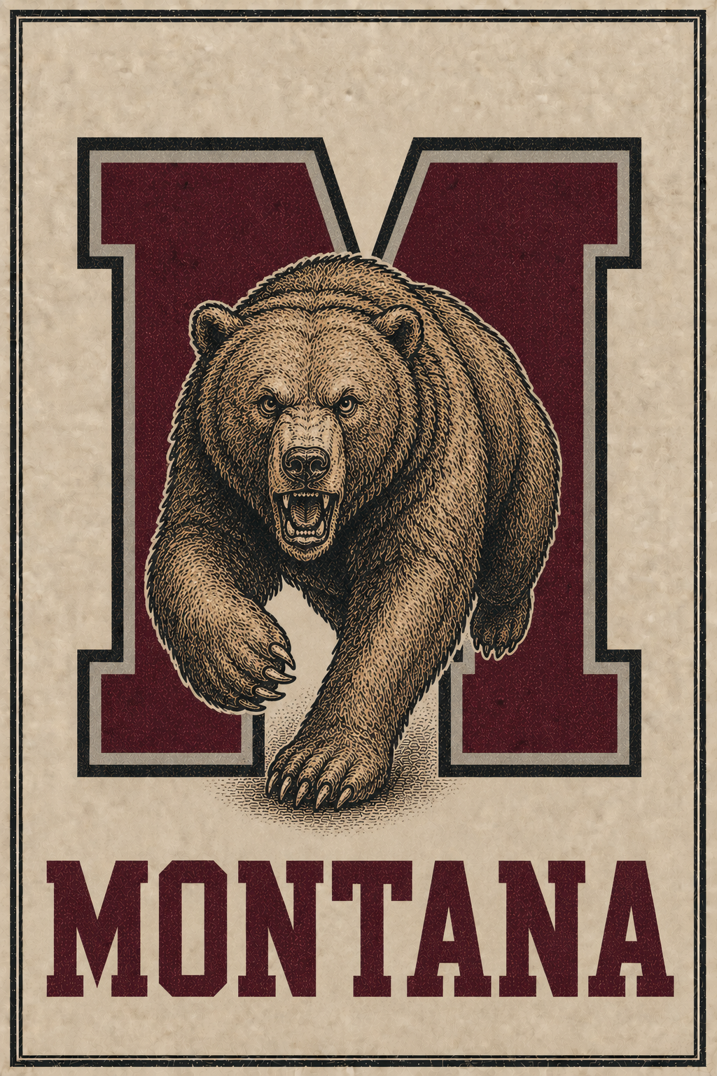 Montana Bear Vintage-Style Printed Wall Art