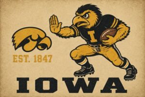 Vintage-Style Iowa Hawkeye Mascot Wall Art