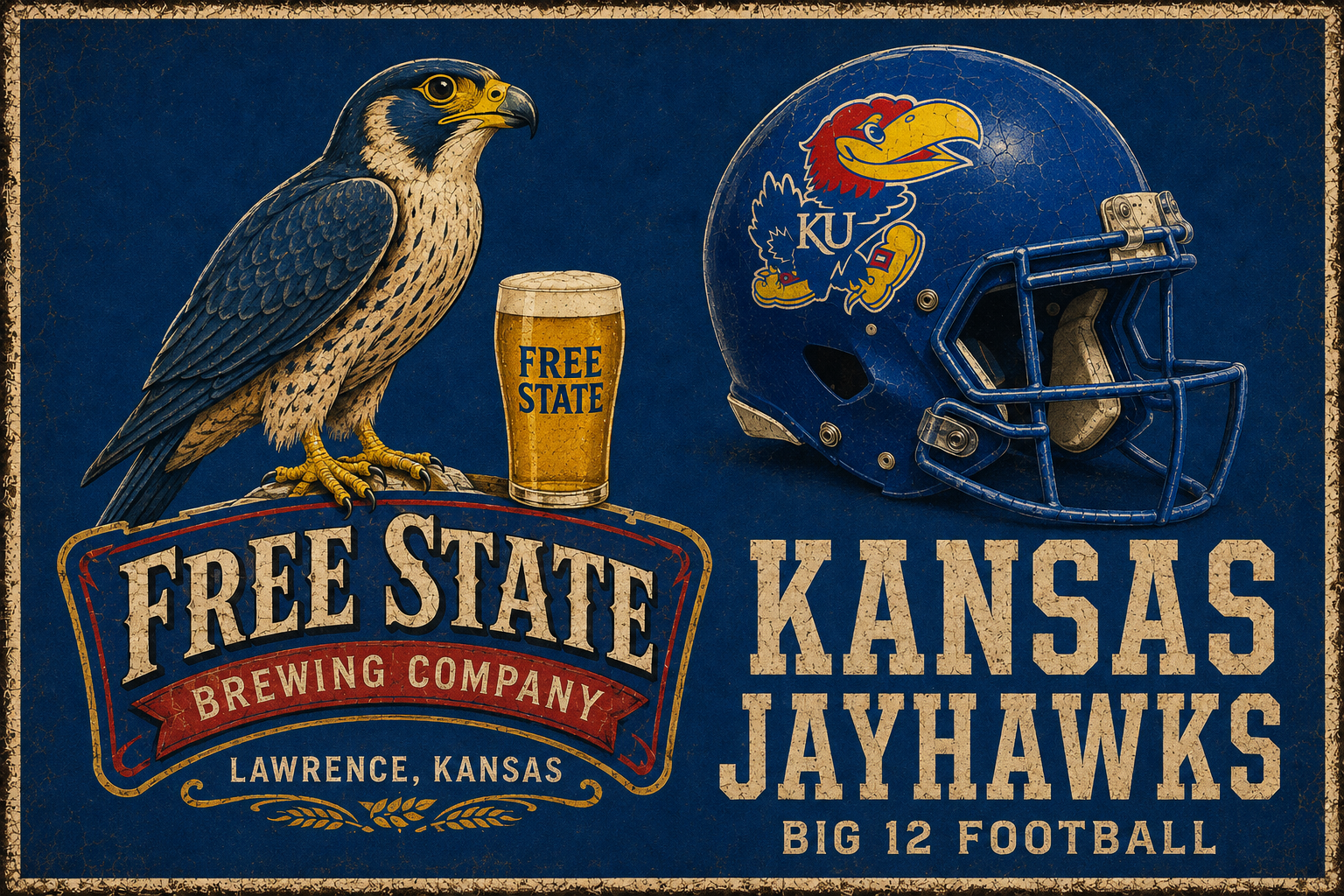 Free State Kansas Jayhawks Vintage-Style Football Wall Art