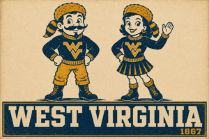 Vintage-Inspired West Virginia 1867 Cartoon Wall Art