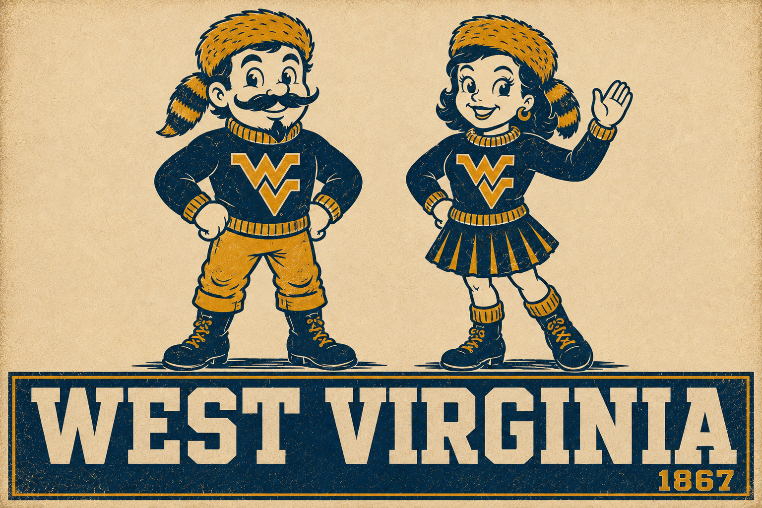 Vintage-Inspired West Virginia 1867 Cartoon Wall Art