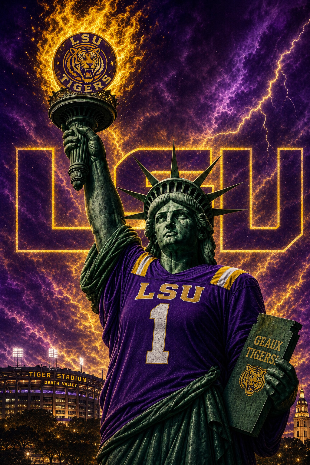 LSU Tigers Statue of Liberty Football Wall Art