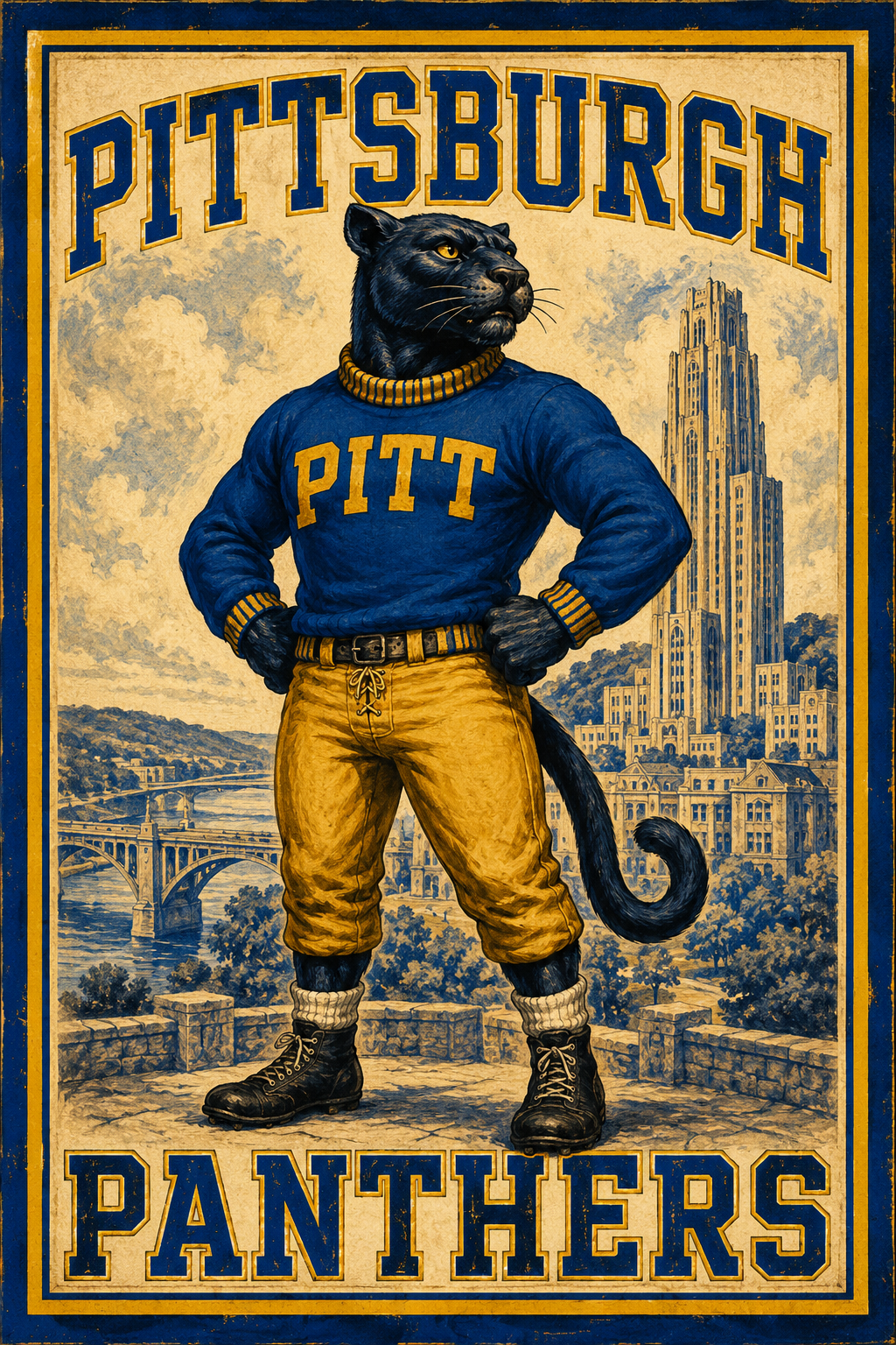 Pittsburgh Panthers Black Panther Vintage-Style Wall Art