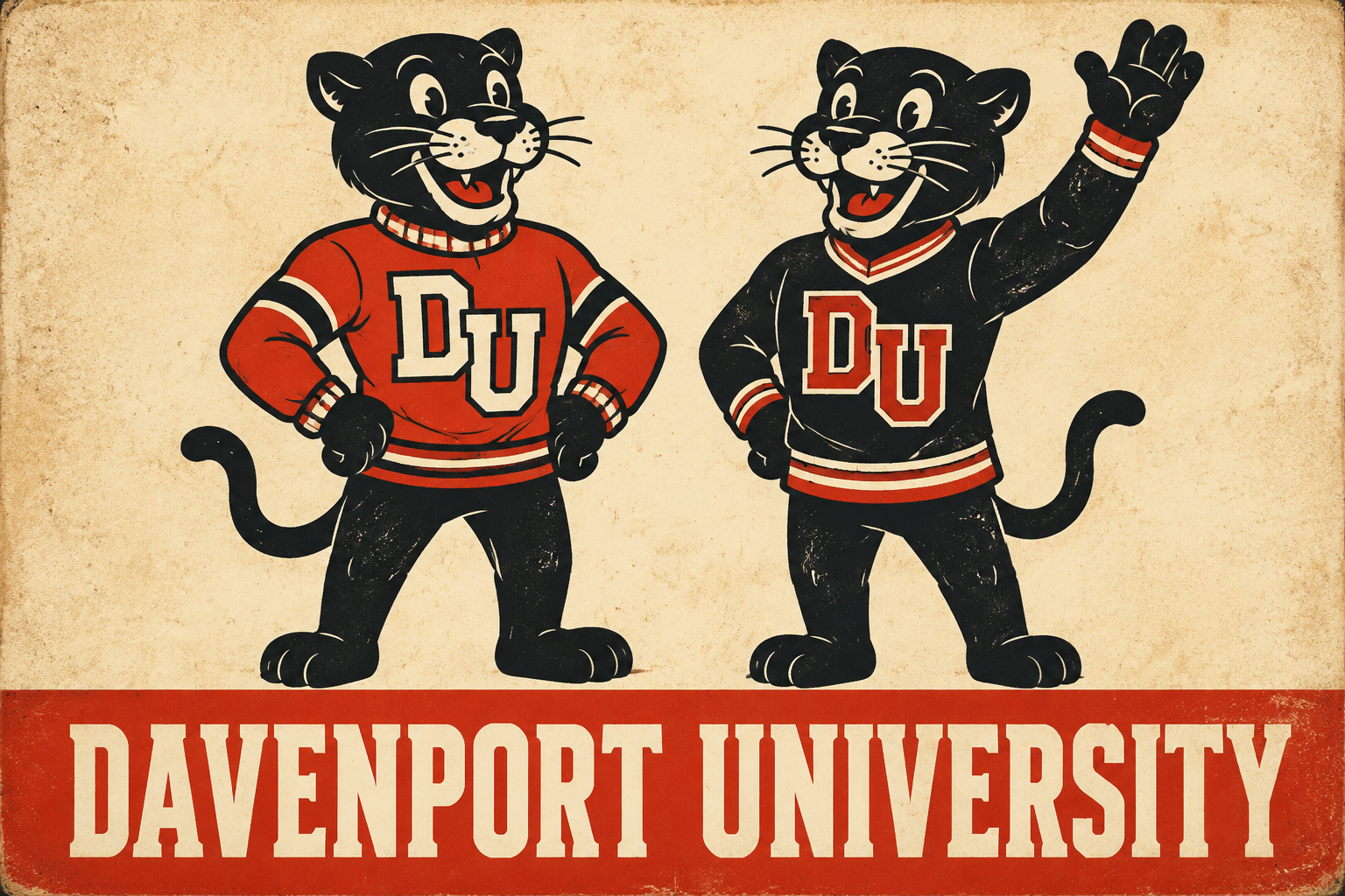 Davenport University Panther Mascots Vintage-Style Wall Sign