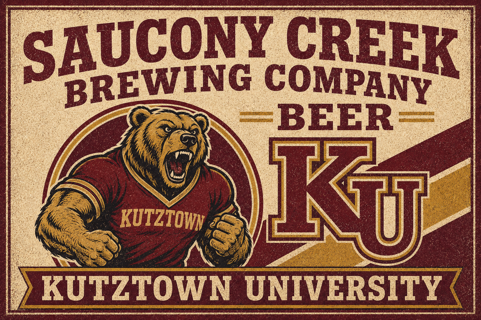 Kutztown University Bear Brewing Company Vintage-Style Wall Art