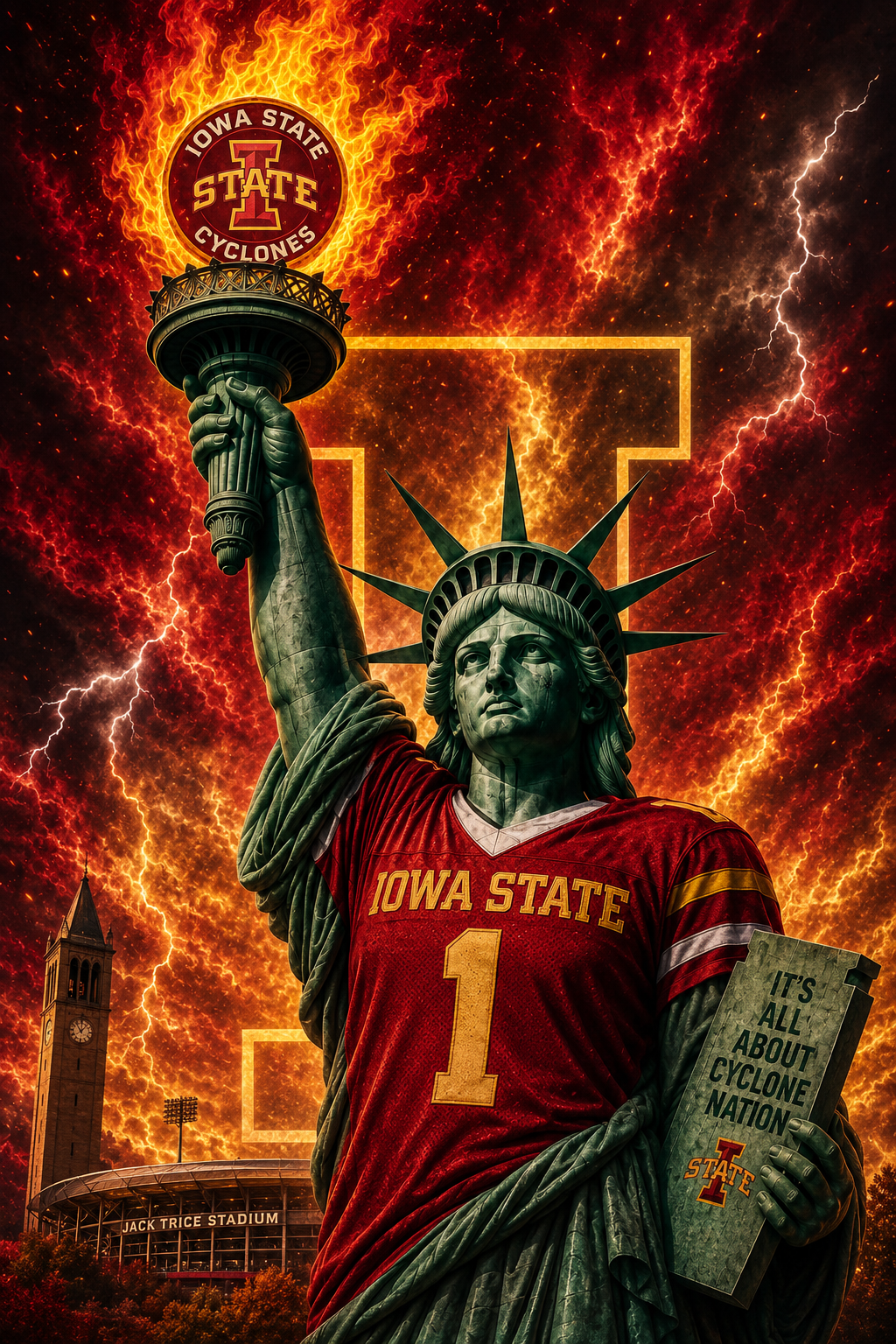 Iowa State Cyclones Statue of Liberty Football Wall Art