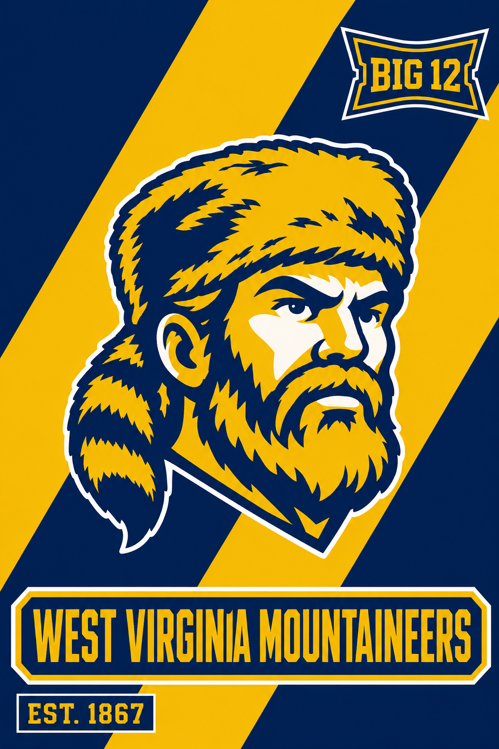 West Virginia Mountaineers Blue and Gold Big 12 Wall Art Design