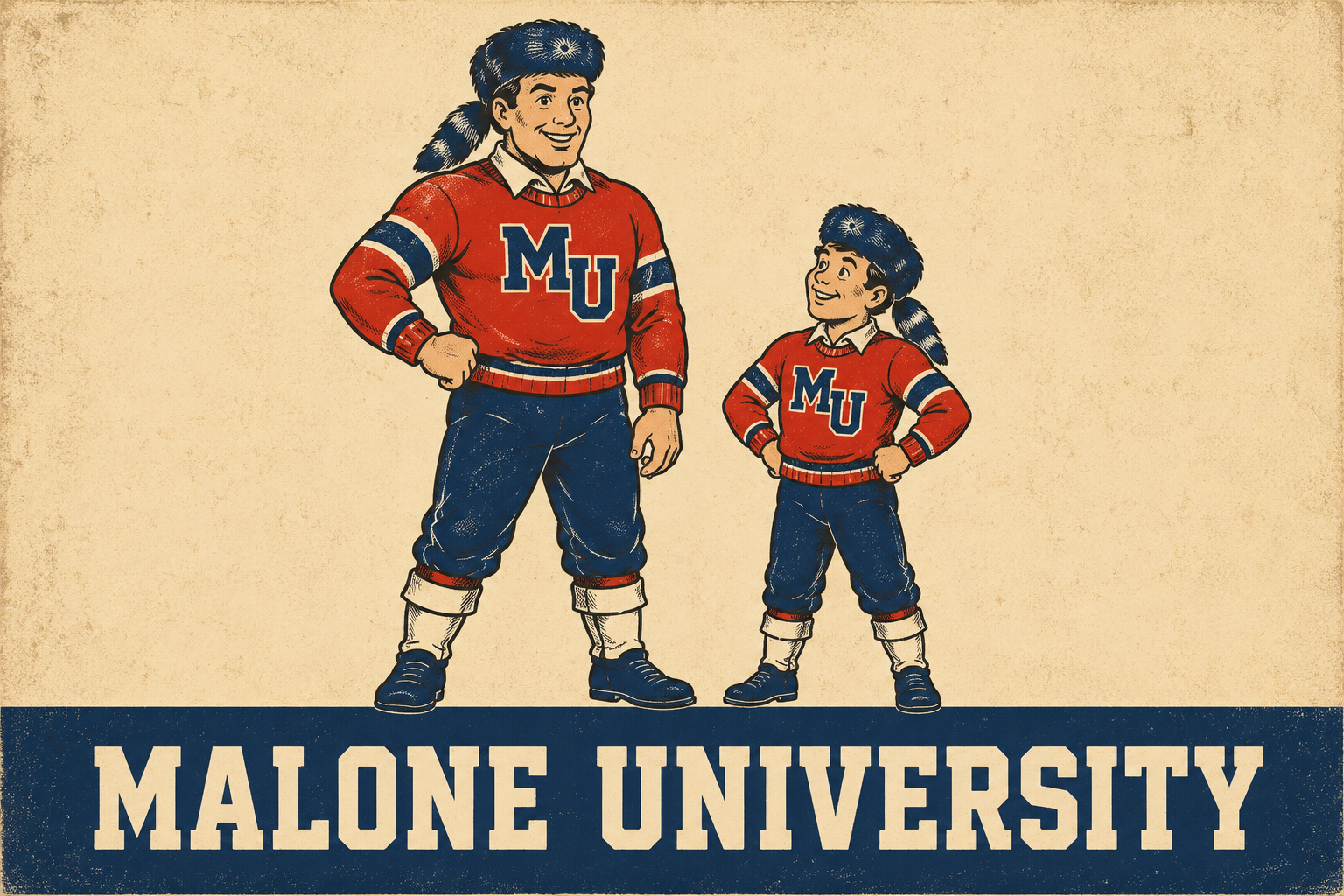 Malone University MU Retro Hockey Couple Wall Art