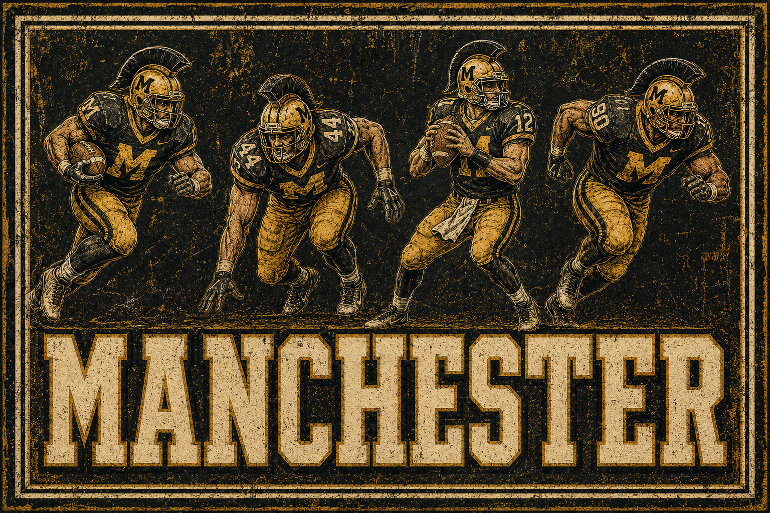 Michigan-Style Football Players Manchester Wall Art