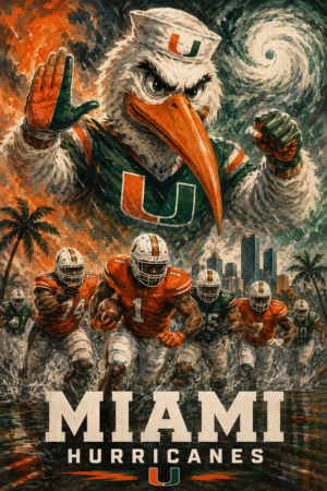 Miami Hurricanes Eagle Football Team Wall Art Print