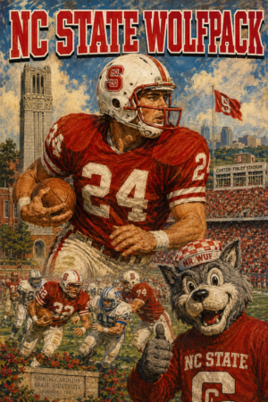 NC State Wolfpack Football Vintage-Style Illustrated Wall Art