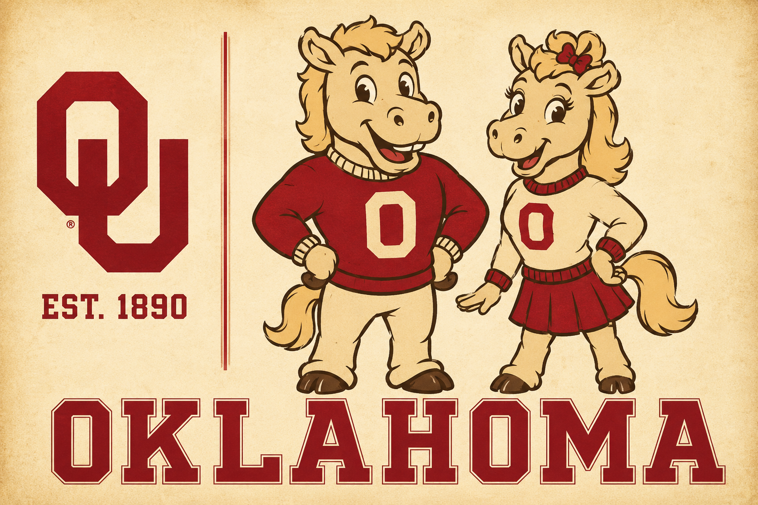 Oklahoma-Style Cartoon Horse Couple Wall Art Print