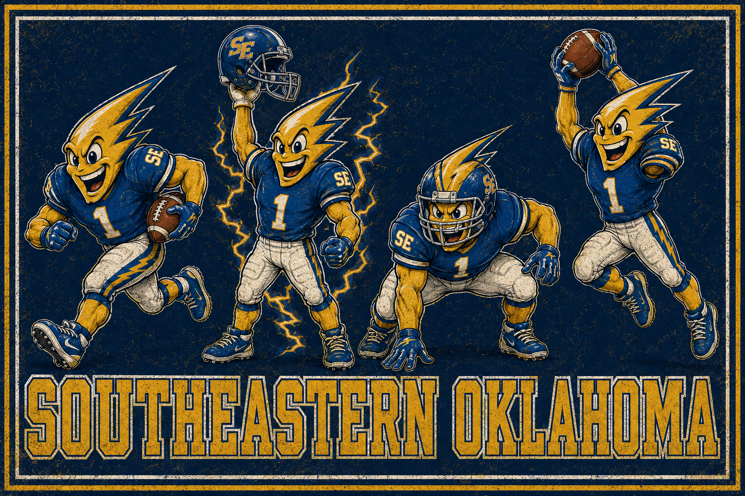 Southeastern Oklahoma Football Mascot Retro Wall Art