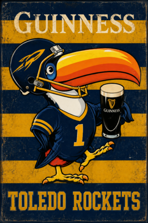 Guinness Toledo Rockets Helmeted Bird Vintage-Style Wall Art