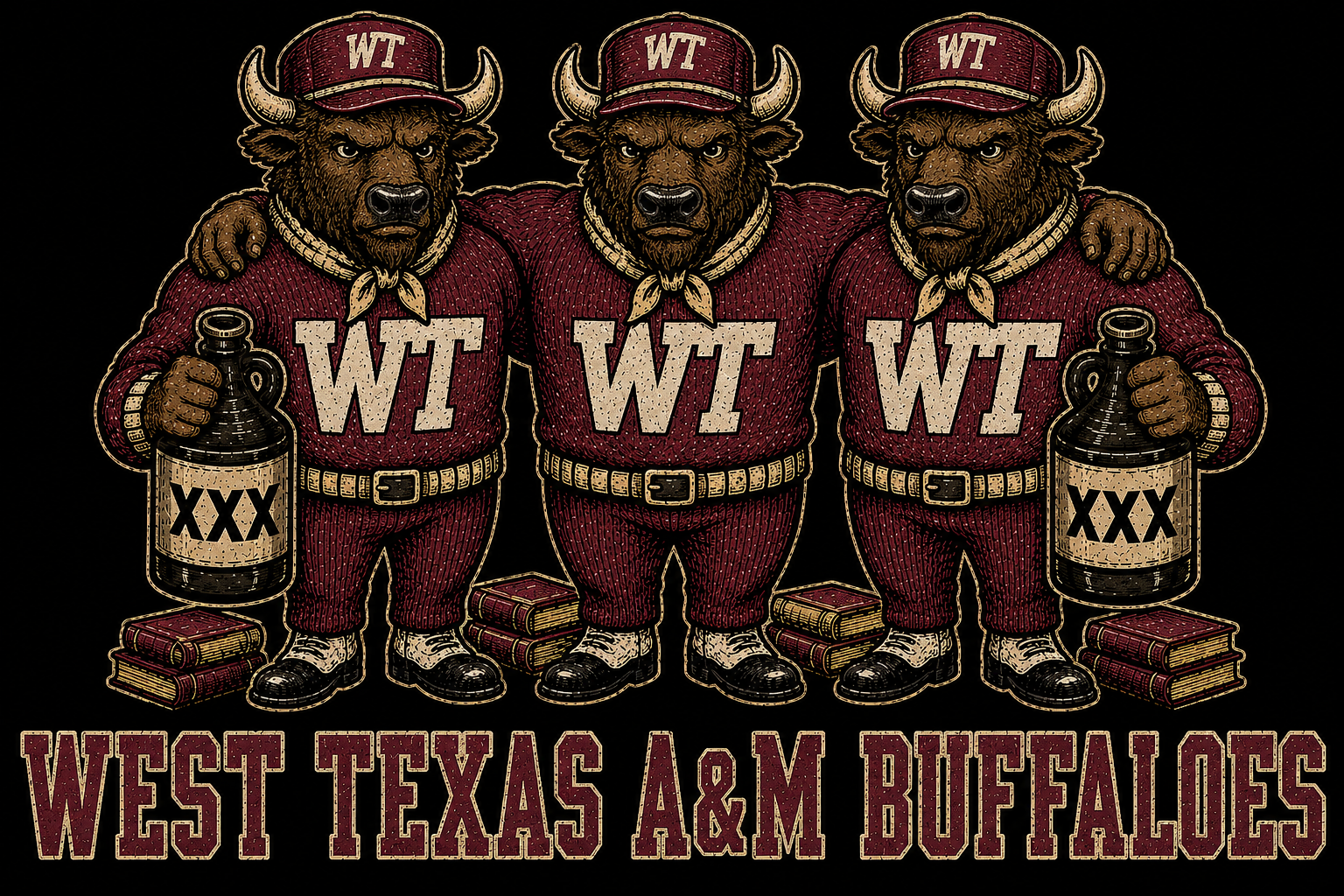 West Texas A&M Buffaloes Three-Buffalo Graphic Print