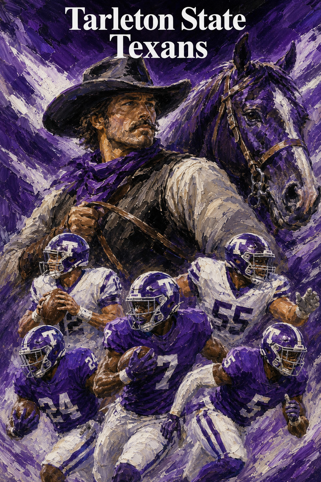 Tarleton State Texans Purple Western Football Wall Art