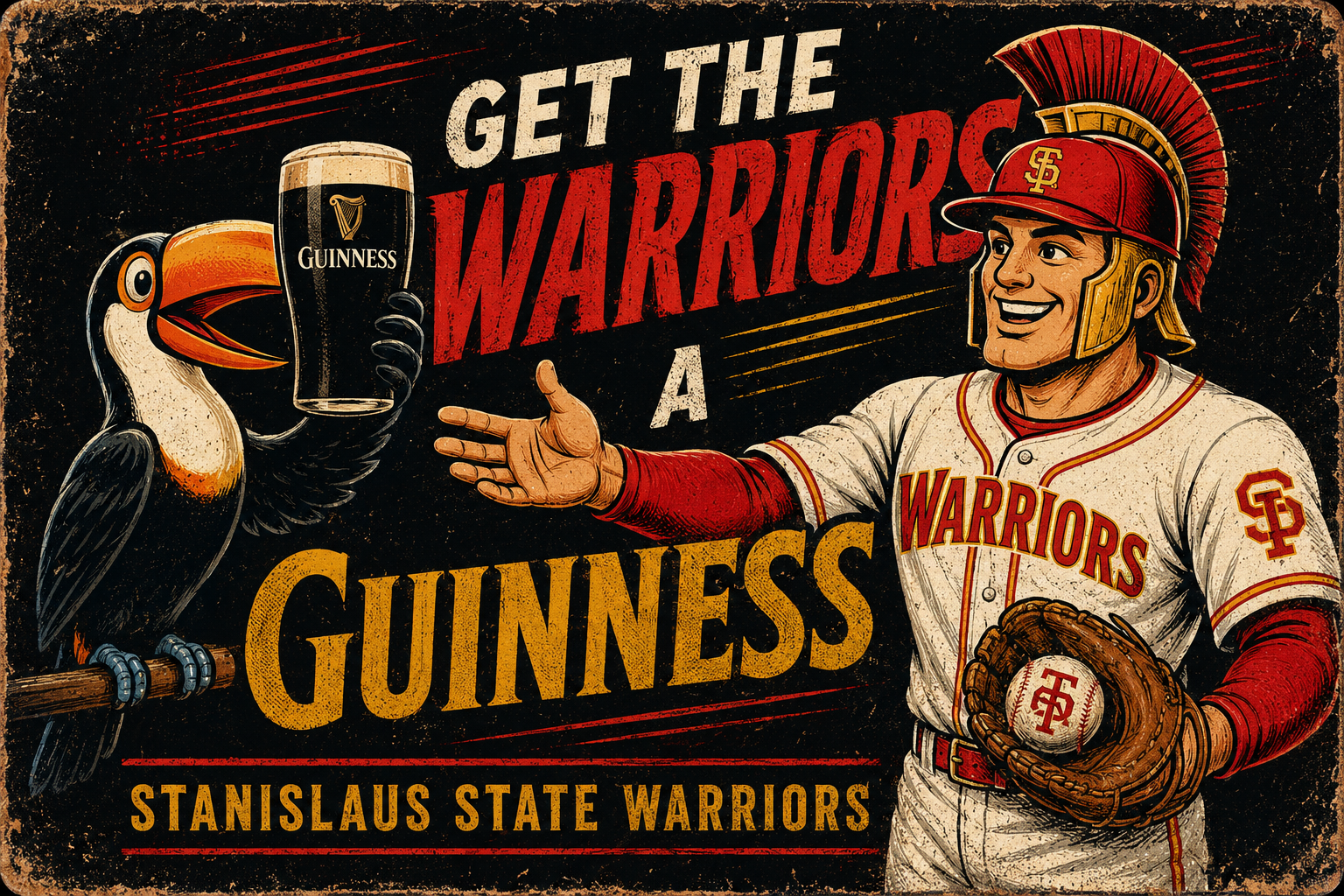 Get the Warriors Guinness Baseball Vintage-Style Wall Art