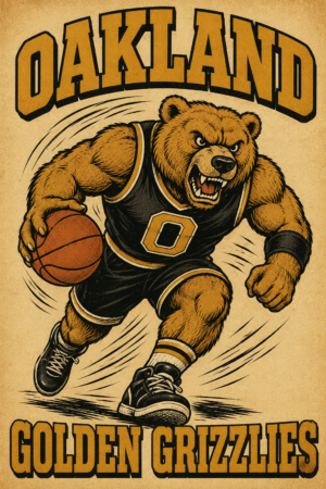 Oakland Golden Grizzlies Basketball Bear Wall Art
