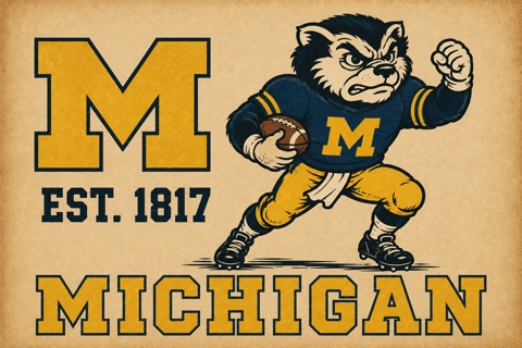 Vintage-Style Michigan Football Mascot Wall Art