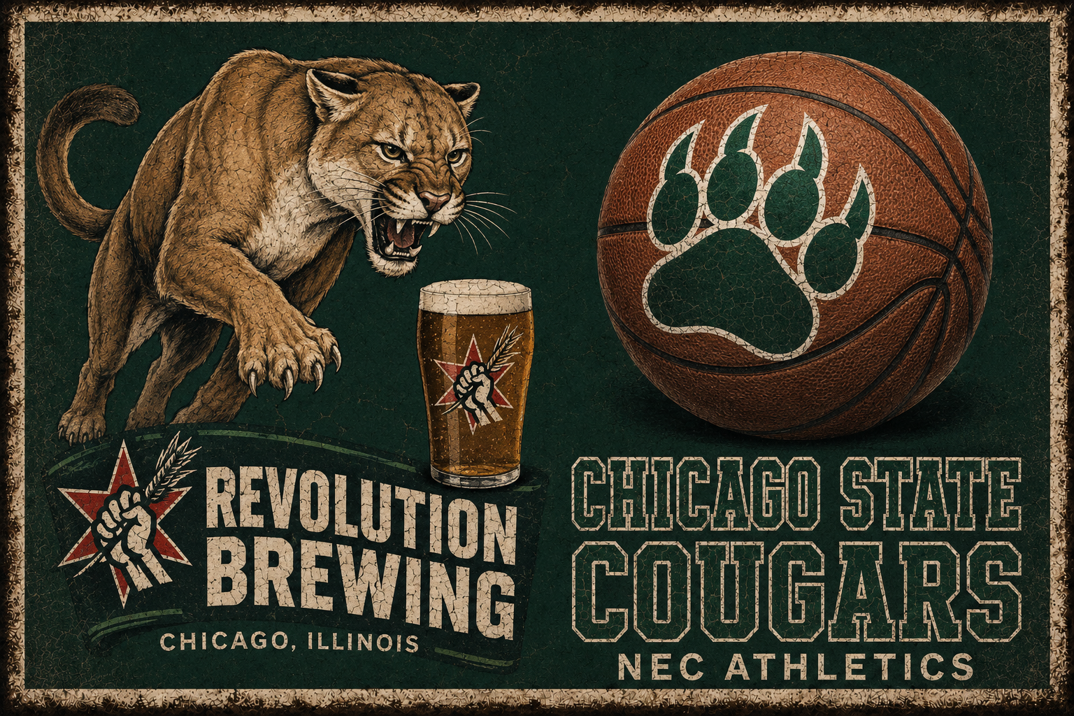 Chicago Cougars Cougar Basketball Brewing Vintage-Style Wall Art