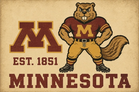 Vintage-Style Minnesota Bear Mascot Wall Art
