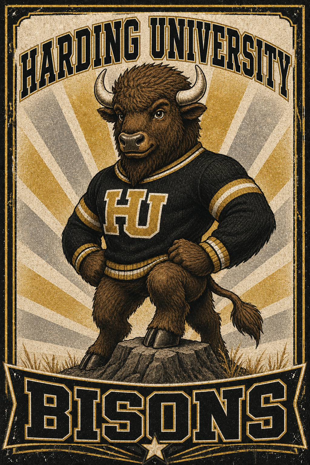 Harding University Bisons Vintage-Style Buffalo Wall Art