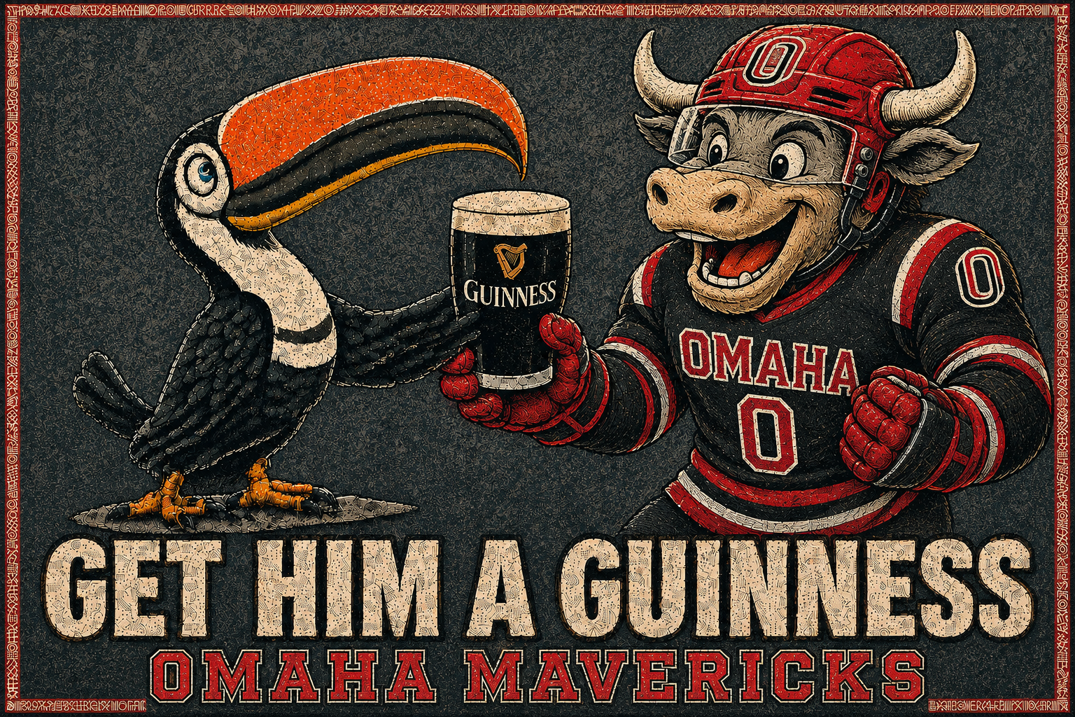 Omaha Mavericks Bull and Bird Guinness-Themed Wall Art