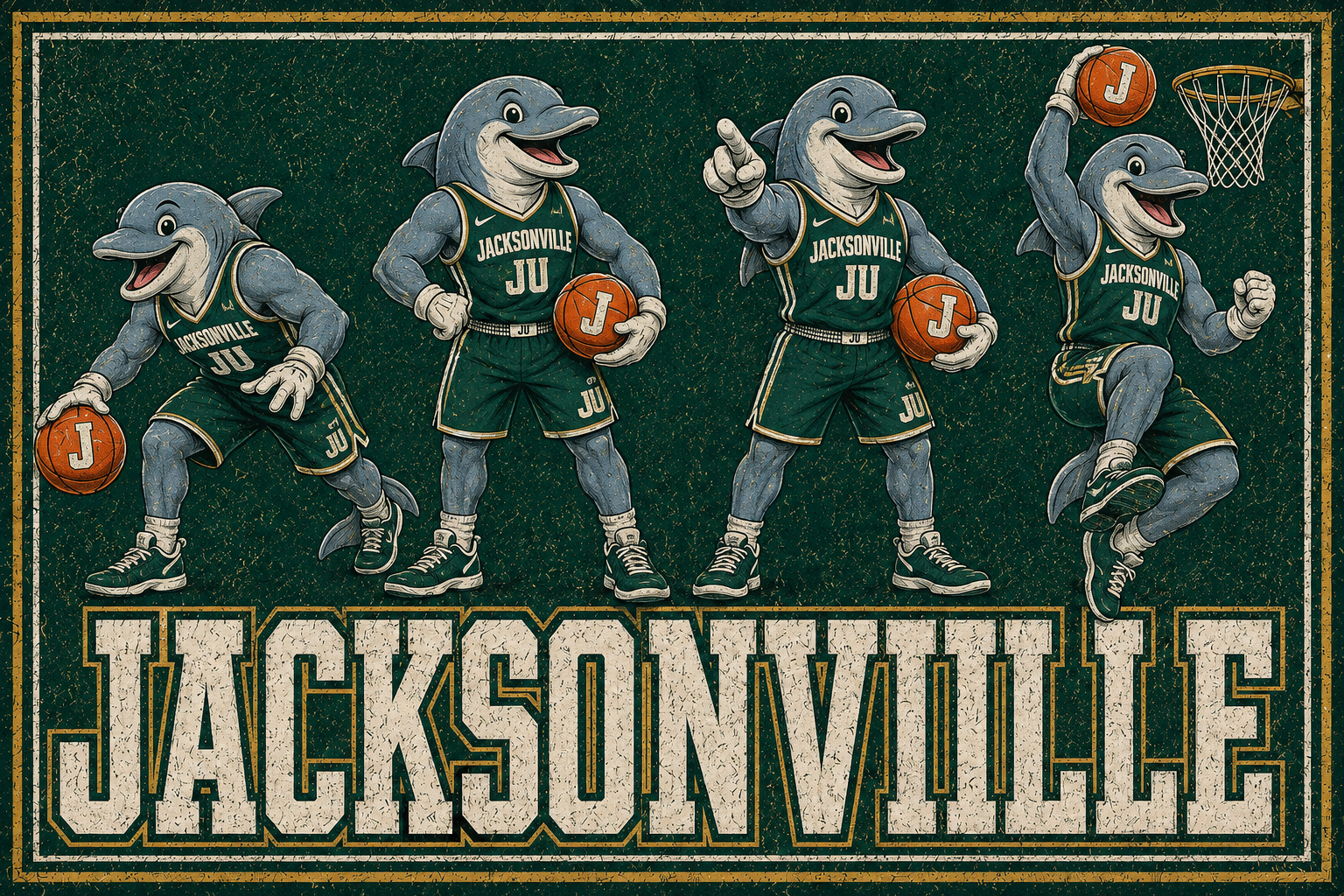 Jacksonville Dolphins Basketball Vintage-Style Wall Art