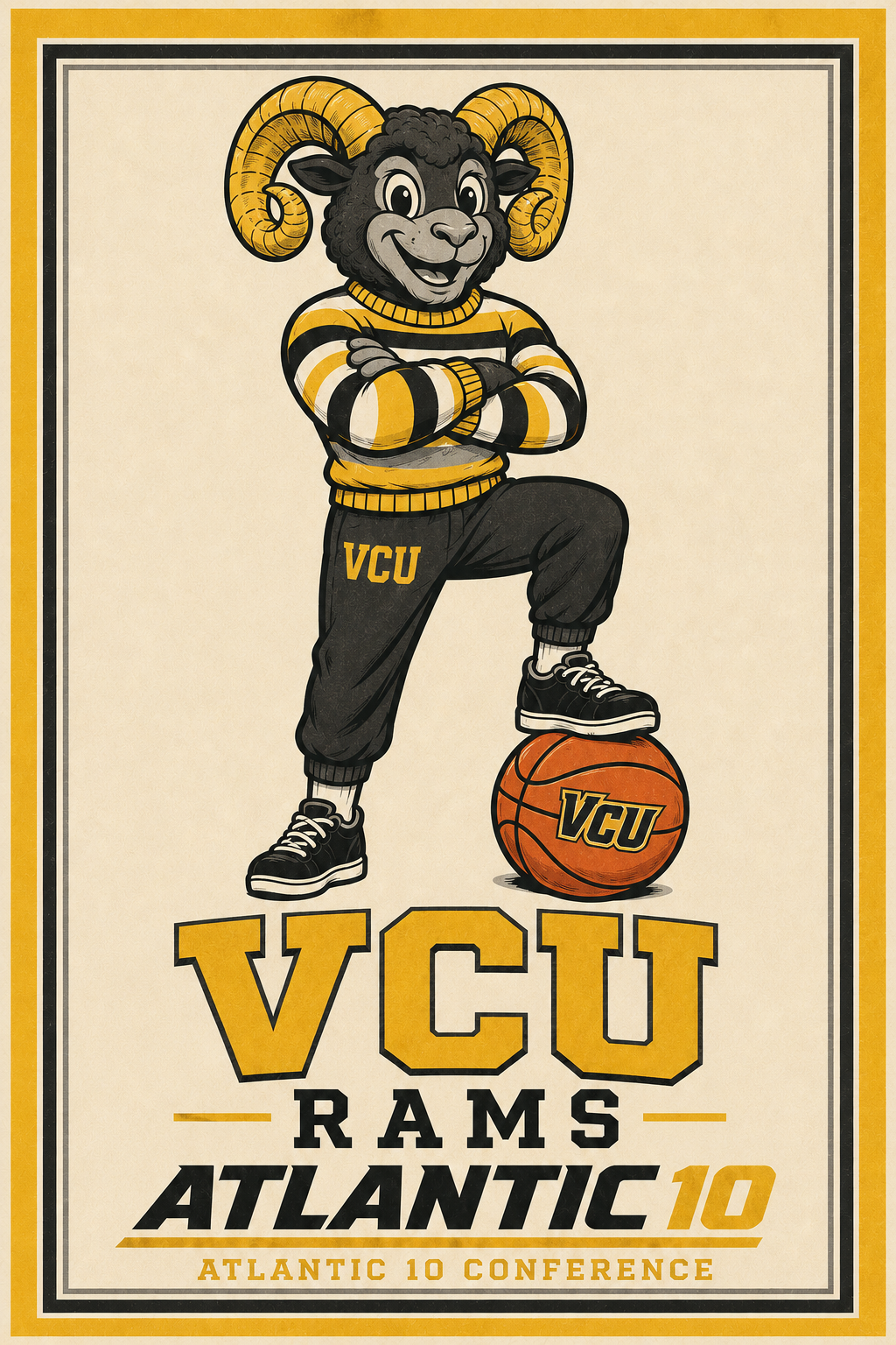 VCU Rams Basketball Mascot Atlantic 10 Wall Art Print