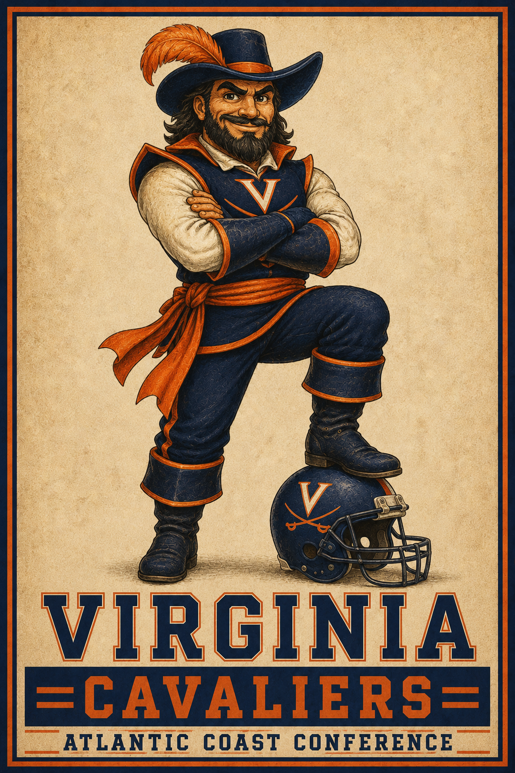 Virginia Cavaliers Cavalier Vintage-Style Wall Art Print
