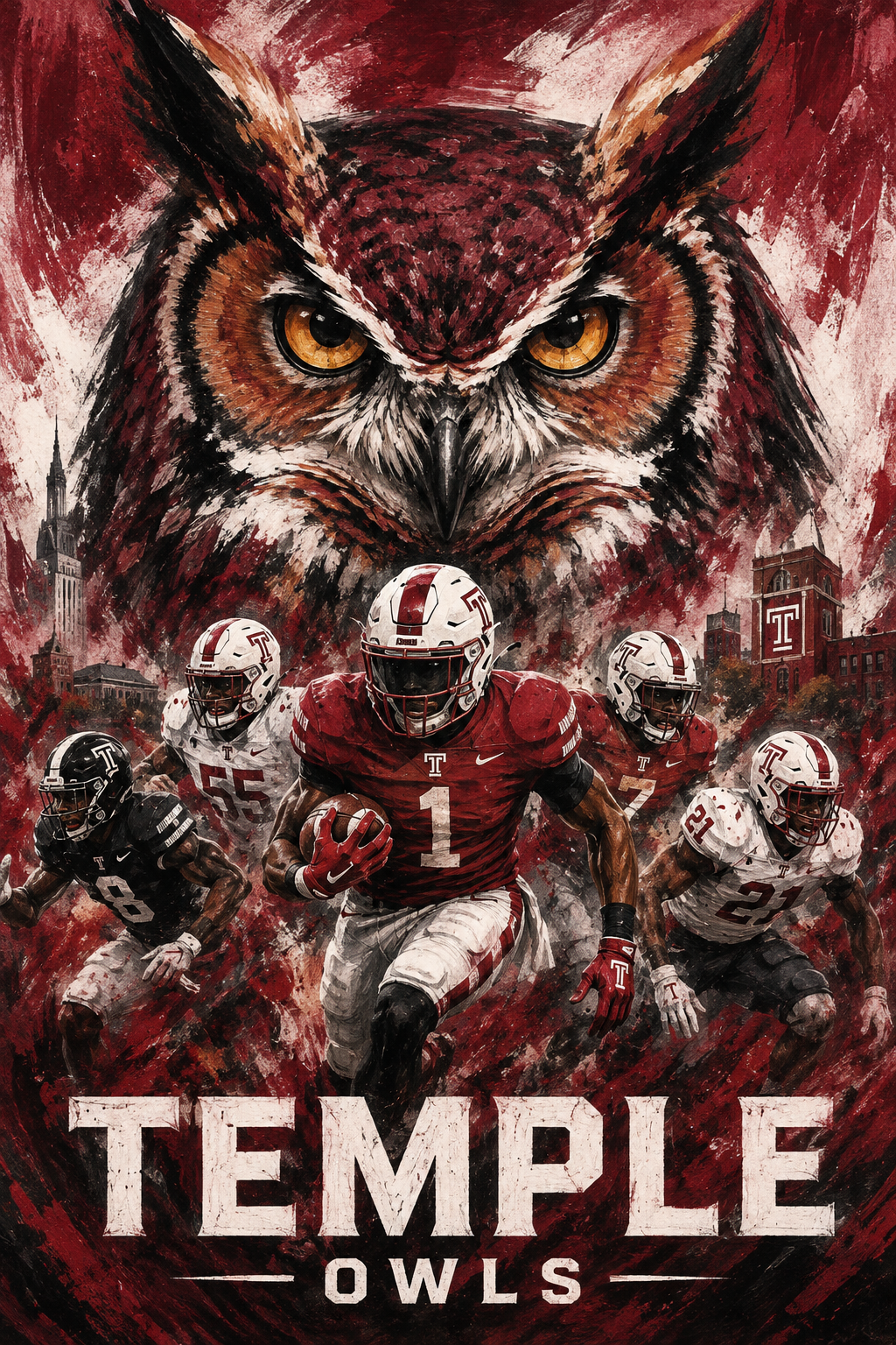 Temple Owls Football Owl Players Wall Art Design