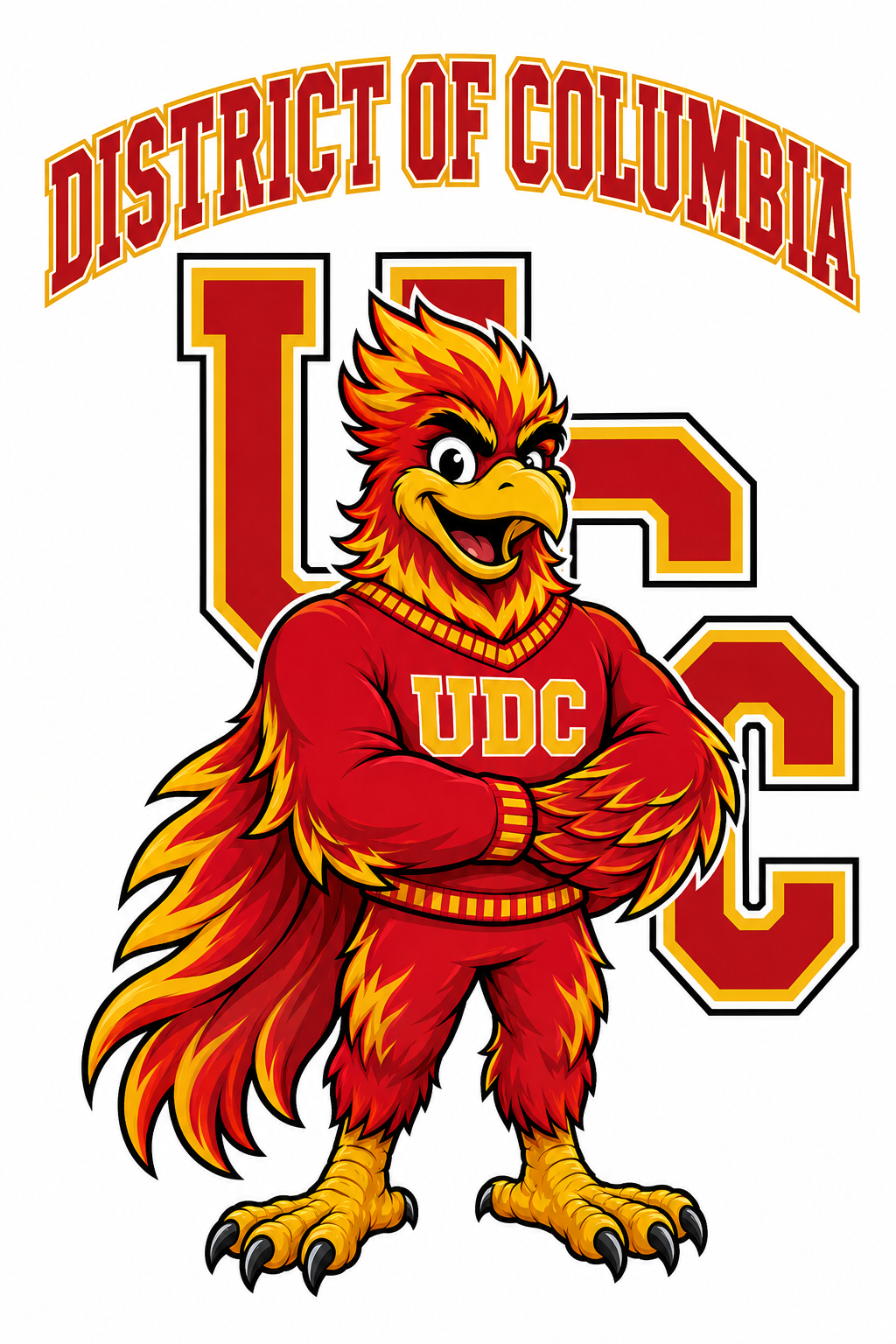 District of Columbia UDC Red and Gold Bird Mascot Art