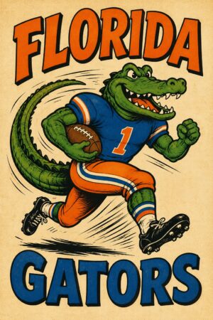 Florida Gators Alligator Football Vintage-Style Wall Art