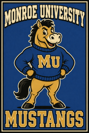 Monroe University Mustangs Blue Horse Mascot Wall Art