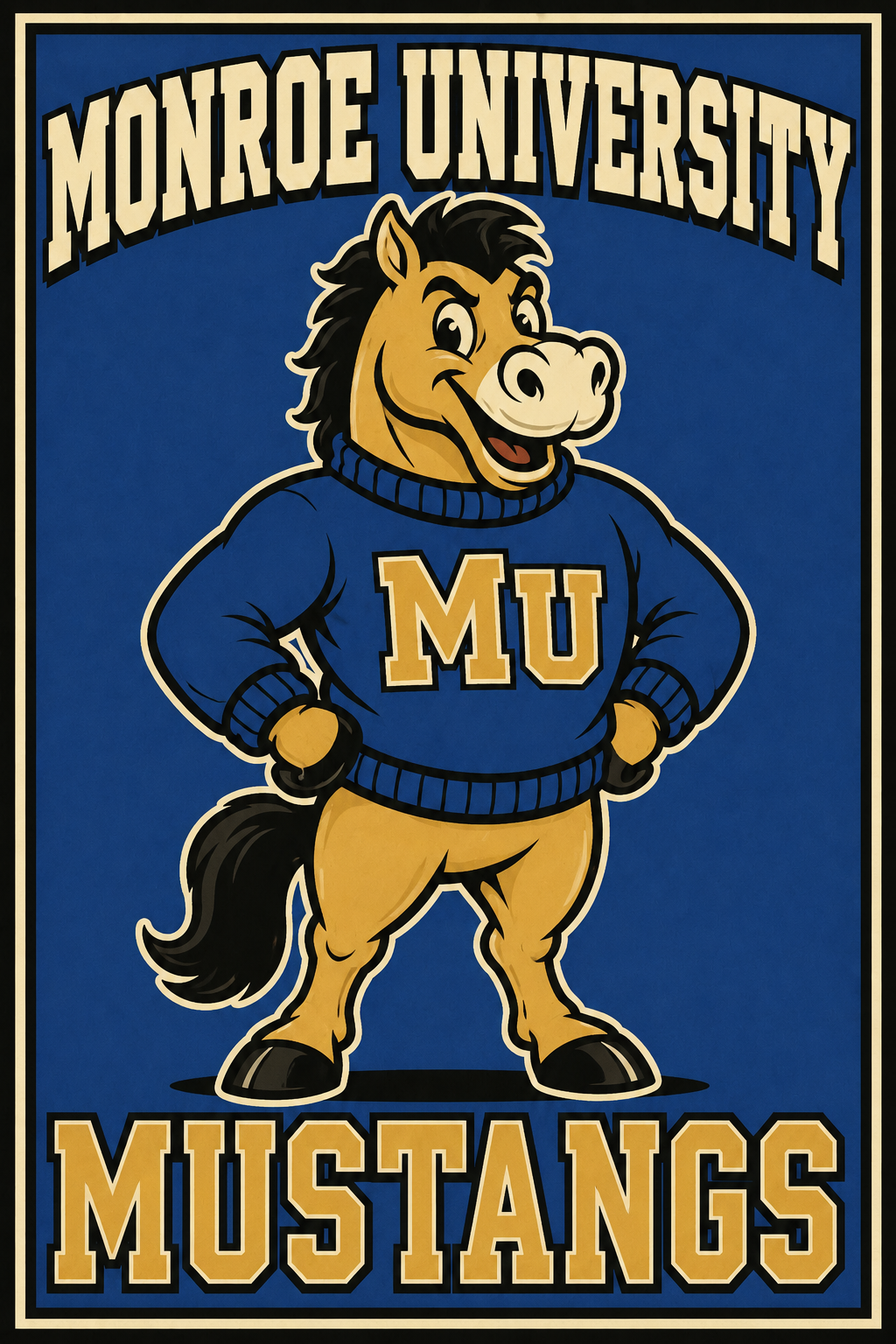Monroe University Mustangs Blue Horse Mascot Wall Art