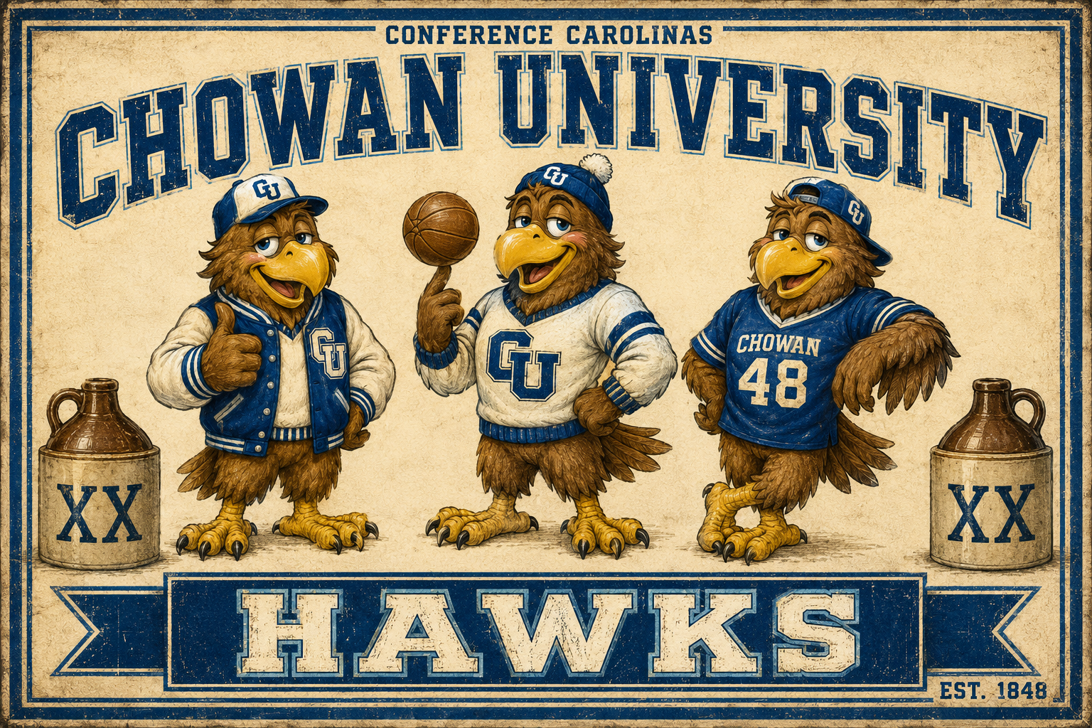 Chowan University Hawks Vintage-Style Basketball Wall Art
