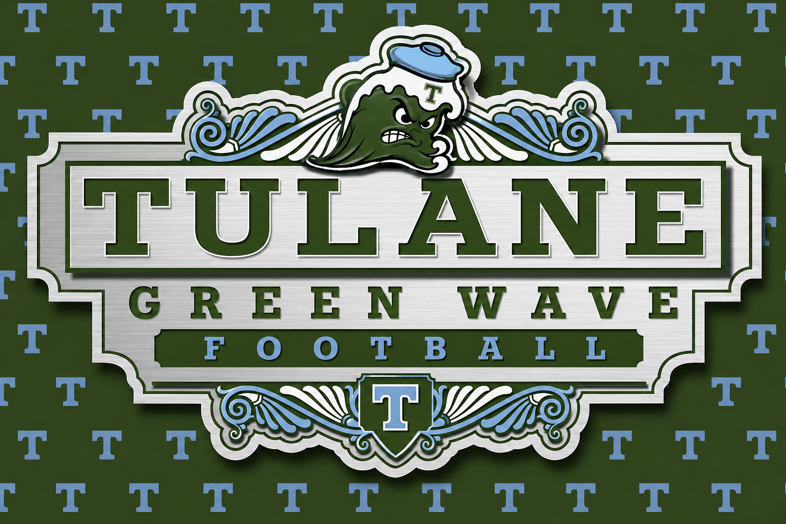 Tulane Green Wave Football Ornate Vintage-Style Wall Sign