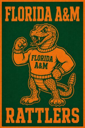 Florida A&M Rattlers Green and Orange Mascot Wall Art